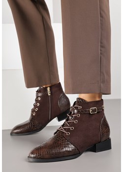 Brązowe Botki Vices ze Wstawkami Imitującymi Skórę Węża i Sprzączką Gelrina - id: XL21-448-COFFEE - marki Renee - 185896369 Brązowe Botki Vices ze Wstawkami Imitującymi Skórę Węża i Sprzączką Gelrina ze sklepu renee.pl w kategorii Botki - zdjęcie 185896369