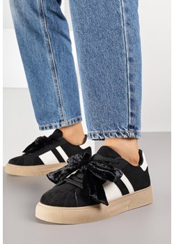 Czarne Sneakersy Typu Tenisówki z Welurową Kokardą  Anorisse ze sklepu born2be.pl w kategorii Buty sportowe damskie - zdjęcie 185897946