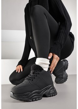 Czarne Traperki Sneakersy Vices na Grubej Tłoczonej Platformie Typu Traperki Narrise ze sklepu born2be.pl w kategorii Workery damskie - zdjęcie 185898078