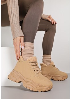 Jasnobrązowe Traperki Sneakersy Vices na Grubej Tłoczonej Platformie Typu Traperki Narrise ze sklepu born2be.pl w kategorii Workery damskie - zdjęcie 185898085