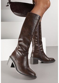 Ciemnobrązowe Kozaki Vices na Obcasie w Stylu Oficerek Afurrive ze sklepu born2be.pl w kategorii Kozaki damskie - zdjęcie 185898126