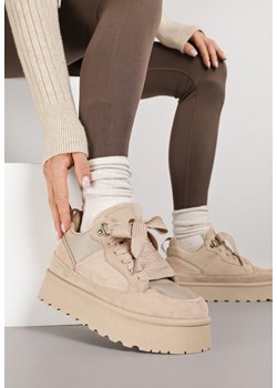Ciemnobeżowe Sznurowane Sneakersy Śniegowce Sneakersy na Grubej Podeszwie Vamitte ze sklepu born2be.pl w kategorii Buty sportowe damskie - zdjęcie 185898486