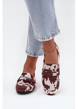 Damskie Mokasyny Loafersy W Łaty Płaskie Brązowo-Białe Soreline ze sklepu ZAZOO w kategorii Mokasyny damskie - zdjęcie 185898849