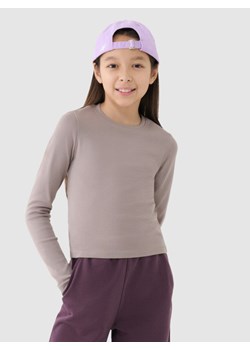 Dziewczęcy longsleeve basic 4F 4FJRSS25TLONF505 - beżowy ze sklepu Sportstylestory.com w kategorii Bluzki dziewczęce - zdjęcie 185900007