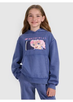 Dziewczęca bluza nierozpinana z kapturem 4F 4FJRAW25TSWSF2294 - niebieska ze sklepu Sportstylestory.com w kategorii Bluzy dziewczęce - zdjęcie 185900148