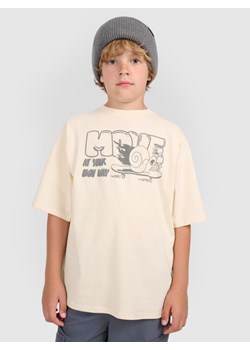 Chłopięcy t-shirt oversize z nadrukiem 4F 4FJRAW25TTSHM3208 - beżowy ze sklepu Sportstylestory.com w kategorii T-shirty chłopięce - zdjęcie 185900208