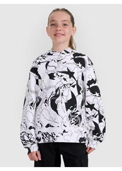 Dziewczęca bluza nierozpinana z kapturem 4F 4FJRAW25TSWSF2348 - biała ze sklepu Sportstylestory.com w kategorii Bluzy dziewczęce - zdjęcie 185900316