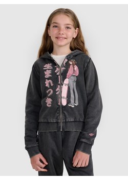 Dziewczęca bluza dresowa rozpinana z kapturem 4F 4FJRAW25TSWSF2292 - szara ze sklepu Sportstylestory.com w kategorii Bluzy dziewczęce - zdjęcie 185900378