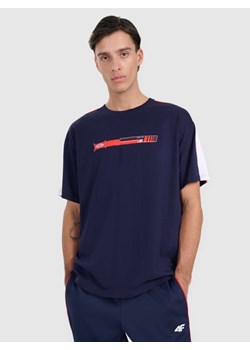 Męski t-shirt oversize z nadrukiem 4F 4FRAW25TTSHM3227 - granatowy ze sklepu Sportstylestory.com w kategorii T-shirty męskie - zdjęcie 185900505