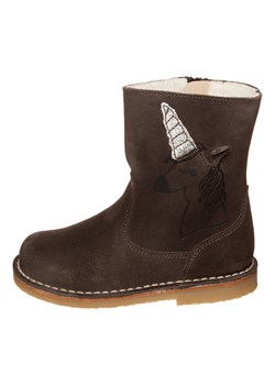 kmins Skórzane botki zimowe w kolorze ciemnobrązowym ze sklepu Limango Polska w kategorii Buty zimowe dziecięce - zdjęcie 185907856