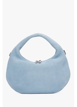 Estro: Mała niebieska torebka damska do ręki z weluru naturalnego ze sklepu Estro w kategorii Torby Shopper bag - zdjęcie 185920006
