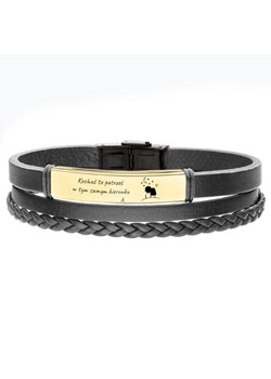 Pozłacana męska czarna bransoletka z dedykacją na dzień chłopaka ze sklepu manoki.pl w kategorii Bransolety - zdjęcie 185922249