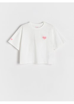 Reserved - Krótki t-shirt - złamana biel ze sklepu Reserved w kategorii Bluzki dziewczęce - zdjęcie 185933987
