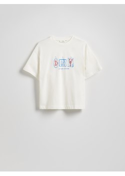 Reserved - Bawełniany t-shirt z nadrukiem - biały ze sklepu Reserved w kategorii Bluzki damskie - zdjęcie 185938007