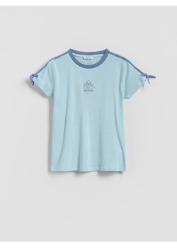 Reserved - T-shirt z lampasami - niebieski ze sklepu Reserved w kategorii Bluzki dziewczęce - zdjęcie 185938207