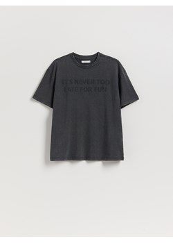 Reserved - T-shirt oversize z nadrukiem - ciemnoszary ze sklepu Reserved w kategorii Bluzki damskie - zdjęcie 185938957