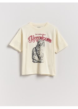 Reserved - T-shirt z haftowanym napisem - złamana biel ze sklepu Reserved w kategorii Bluzki dziewczęce - zdjęcie 185939976
