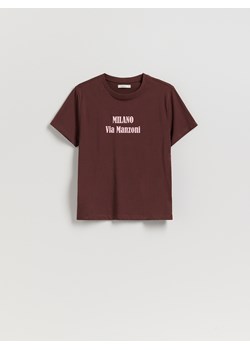 Reserved - T-shirt z nadrukiem - ciemnobrązowy ze sklepu Reserved w kategorii Bluzki damskie - zdjęcie 185946545