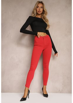 Czerwone Spodnie z Bawełny o Kroju Skinny Irivella - id: DZ356-64-RED - marki Renee - 185953177 Czerwone Spodnie z Bawełny o Kroju Skinny Irivella ze sklepu renee.pl w kategorii Spodnie damskie - zdjęcie 185953177