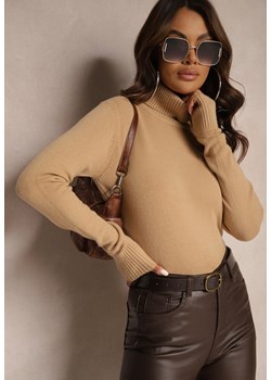Ciemnobeżowy Golf Sweter o Dopasowanym Kroju z Kaszmirem Zairith ze sklepu renee.pl w kategorii Swetry damskie - zdjęcie 185953288