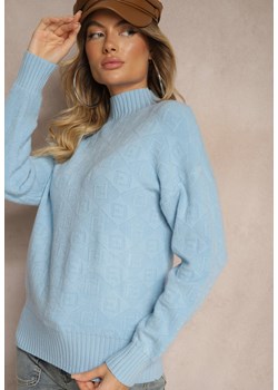 Niebieski Golf Sweter z Tłoczeniem i Ściągaczami Melovira ze sklepu renee.pl w kategorii Swetry damskie - zdjęcie 185953376