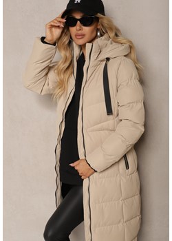 Ciemnobeżowa Kurtka z Kapturem i Pikowanymi Przeszyciami Zdobiona Szerokimi Taśmami Etterisa - id: 5M736-85-KHAKI - marki Renee - 185953416 Ciemnobeżowa Kurtka z Kapturem i Pikowanymi Przeszyciami Zdobiona Szerokimi Taśmami Etterisa ze sklepu renee.pl w kategorii Kurtki damskie - zdjęcie 185953416