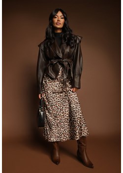 Brązowa Spódnica High Waist ze Zwierzęcym Printem i Gumką w Talii Dimella - id: RF2330-54-BROWN - marki Renee - 185953689 Brązowa Spódnica High Waist ze Zwierzęcym Printem i Gumką w Talii Dimella ze sklepu renee.pl w kategorii Spódnice - zdjęcie 185953689