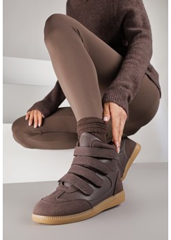 Brązowe Sneakersy na Ukrytym Koturnie Ozdobione Przeszyciami Tlavie ze sklepu renee.pl w kategorii Buty sportowe damskie - zdjęcie 185953945