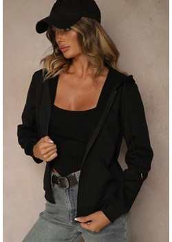 Czarna Bluza Rozpinana z Bawełną i Kapturem Ozdobiona Sznurkami Ivila ze sklepu renee.pl w kategorii Bluzy damskie - zdjęcie 185953969