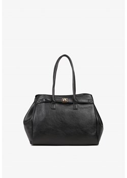 Czarna Torebka Shopper z Dwoma Rączkami Ozdobiona Paskiem z Klamrą Remisse ze sklepu renee.pl w kategorii Torby Shopper bag - zdjęcie 185954428