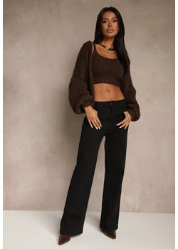 Czarne Bawełniane Jeansy High Waist z Szerokimi Nogawkami Leetie ze sklepu renee.pl w kategorii Jeansy damskie - zdjęcie 185954829