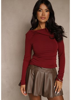 Bordowa Bluzka Longsleeve z Marszczonymi Detalami Eslira ze sklepu renee.pl w kategorii Bluzki damskie - zdjęcie 185954869