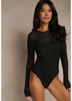 Czarne Body Typu Longsleeve z Koronki Eseiana - id: 5009-5009-38-BLACK - marki Renee - 185954877 Czarne Body Typu Longsleeve z Koronki Eseiana ze sklepu renee.pl w kategorii Bluzki damskie - zdjęcie 185954877