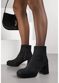 Czarne Botki Vices do Kostki z Imitacji Zamszu na Słupkowym Obcasie Vedvira - id: X3179-38-BLACK - marki Renee - 185955325 Czarne Botki Vices do Kostki z Imitacji Zamszu na Słupkowym Obcasie Vedvira ze sklepu renee.pl w kategorii Botki - zdjęcie 185955325