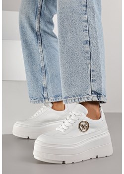 Białe Chunky Sneakersy Vices na Platformie z Okrągłym Detalem Sedvira ze sklepu renee.pl w kategorii Buty sportowe damskie - zdjęcie 185955479