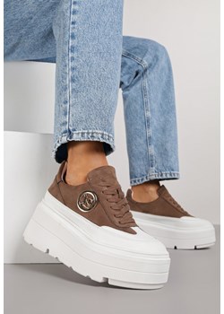 Brązowo-Białe Chunky Sneakersy Vices na Platformie z Okrągłym Detalem Sedvira ze sklepu renee.pl w kategorii Buty sportowe damskie - zdjęcie 185955675