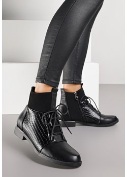 Czarne Botki Vices w Stylu Trzewików z Motywem Skóry Krokodyla Alirriva - id: XL17-38-BLACK - marki Renee - 185955827 Czarne Botki Vices w Stylu Trzewików z Motywem Skóry Krokodyla Alirriva ze sklepu renee.pl w kategorii Botki - zdjęcie 185955827