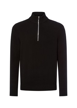 Nils Sundström Męski sweter z dzianiny Mężczyźni Bawełna czarny jednolity ze sklepu vangraaf w kategorii Swetry męskie - zdjęcie 185956918