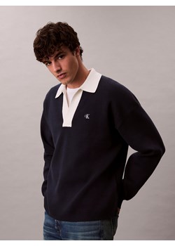 Calvin Klein Jeans Męski sweter z dzianiny Mężczyźni granatowy jednolity ze sklepu vangraaf w kategorii Swetry męskie - zdjęcie 185957096