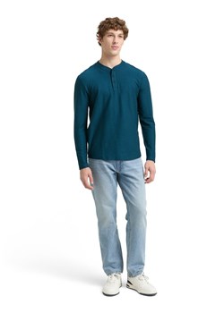 Tom Tailor Denim Męska koszula z długim rękawem Mężczyźni Bawełna petrol wypukły wzór tkaniny ze sklepu vangraaf w kategorii T-shirty męskie - zdjęcie 185957108