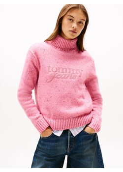 Tommy Jeans Damski sweter z dzianiny z zawartością wełny Kobiety wyrazisty róż marmurkowy ze sklepu vangraaf w kategorii Swetry damskie - zdjęcie 185957117