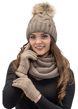 Komplet czapka+komin+rękawiczki Vivisence 7014 Kmpl+R beżowy ze sklepu kontri.pl w kategorii Czapki zimowe damskie - zdjęcie 185960638