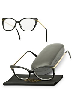Plusy +1.50 damskie okulary do czytania korekcyjne Kocie Oczy ST327 czarno-złote ze sklepu Stylion w kategorii Okulary korekcyjne damskie - zdjęcie 185962157