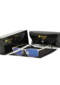 Srebrne męskie okulary do komputera BLUE LIGHT zerówki 2553B ze sklepu Stylion w kategorii Okulary zerówki męskie - zdjęcie 185963218