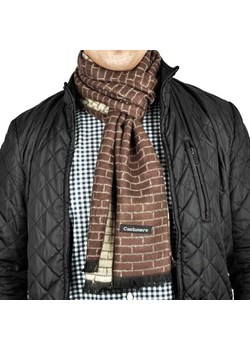Ciepły Cashmere szalik męski geometryczny SZA-33 ciemno brązowy- jasno brązowy ze sklepu Stylion w kategorii Szaliki męskie - zdjęcie 185964188