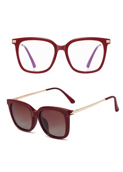 Bordowe Damskie okulary do komputera z nakładką przeciwsłoneczną Clip-on 25109D ze sklepu Stylion w kategorii Okulary przeciwsłoneczne damskie - zdjęcie 185964277
