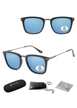 Czarne prostokątne okulary przeciwsłoneczne lustrzane z polaryzacją MP12C ze sklepu Stylion w kategorii Okulary przeciwsłoneczne męskie - zdjęcie 185964556