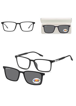 Prostokątne okulary pod korekcję z polaryzacyjną Nakładką przeciwsłoneczną na magnes CLIP-TRC-185-1 ze sklepu Stylion w kategorii Okulary korekcyjne damskie - zdjęcie 185964598