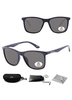 Granatowe prostokątne okulary przeciwsłoneczne z polaryzacją flex MP6B ze sklepu Stylion w kategorii Okulary przeciwsłoneczne męskie - zdjęcie 185964606