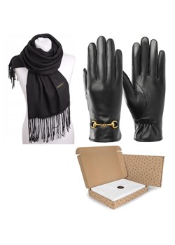 ZESTAW na PREZENT DLA KOBIETY - Rękawiczki skórzane + Szalik Cashmere + eleganckie Pudełko ze sklepu Stylion w kategorii Rękawiczki damskie - zdjęcie 185964827